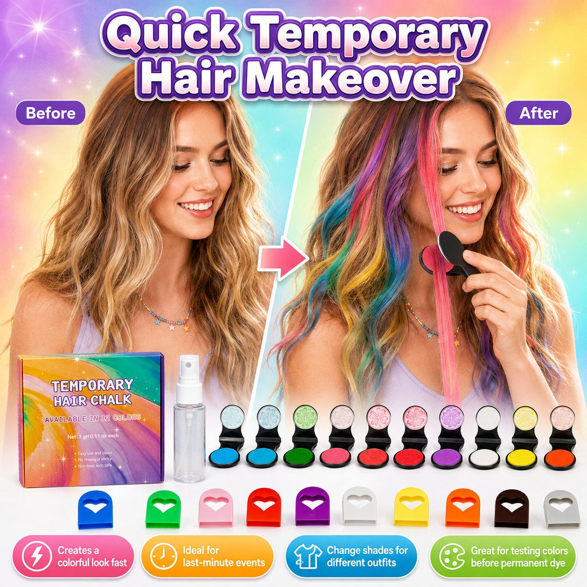 🌈DOCTIA® 12-Color Temporary Hair Chalk Applicator Set ✨