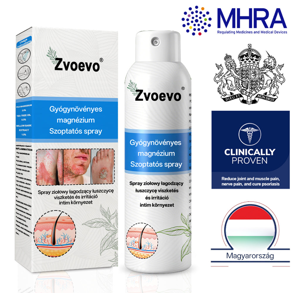 Hivatalos bolt: Zvoevo® Magnéziumos gyógynövényes spray pikkelysömörre ⚕️ MHRA tanúsítvánnyal (enyhíti a pikkelysömört, ekcémát, kezeli pattanásokat, szemölcsöket, javítja bakteriális fertőzéseket)