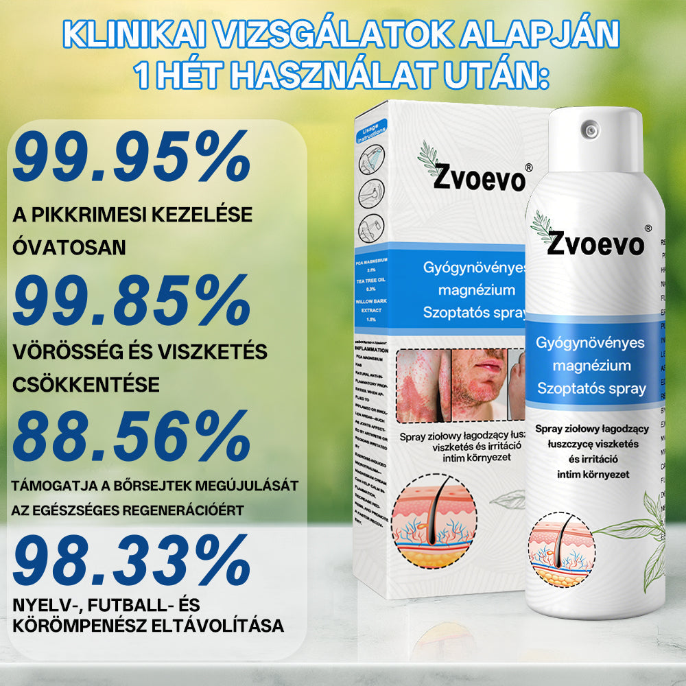 Hivatalos bolt: Zvoevo® Magnéziumos gyógynövényes spray pikkelysömörre ⚕️ MHRA tanúsítvánnyal (enyhíti a pikkelysömört, ekcémát, kezeli pattanásokat, szemölcsöket, javítja bakteriális fertőzéseket)