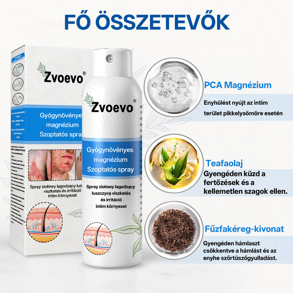 Hivatalos bolt: Zvoevo® Magnéziumos gyógynövényes spray pikkelysömörre ⚕️ MHRA tanúsítvánnyal (enyhíti a pikkelysömört, ekcémát, kezeli pattanásokat, szemölcsöket, javítja bakteriális fertőzéseket)