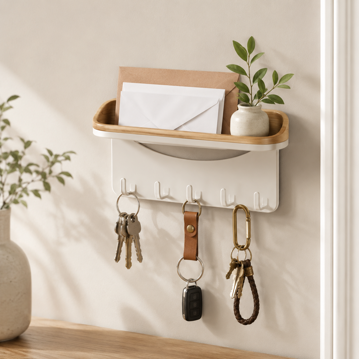 Wall-Mounted Entryway Mail & Key Organizer