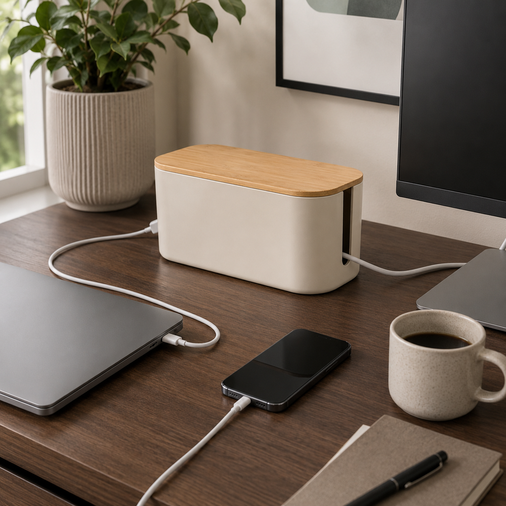 Bamboo Lid Cable Management Box
