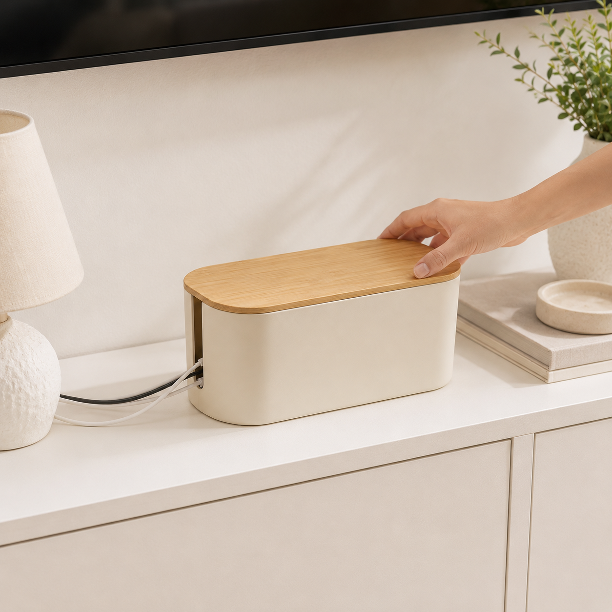 Bamboo Lid Cable Management Box