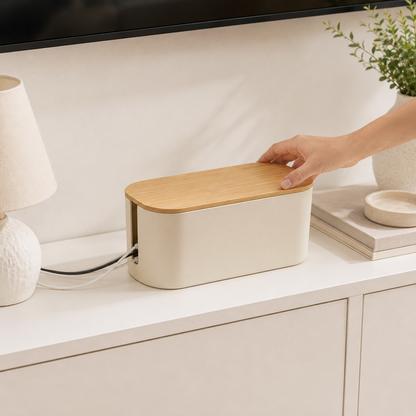 Bamboo Lid Cable Management Box