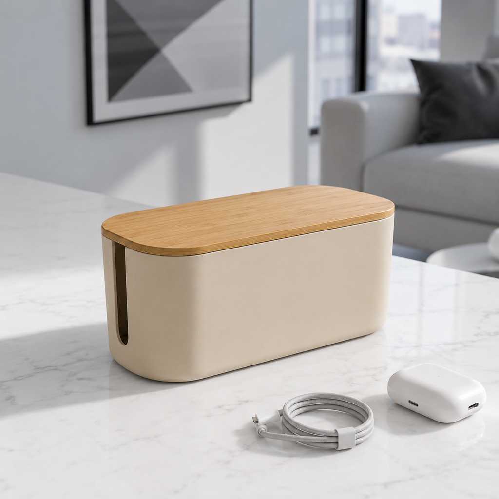 Bamboo Lid Cable Management Box