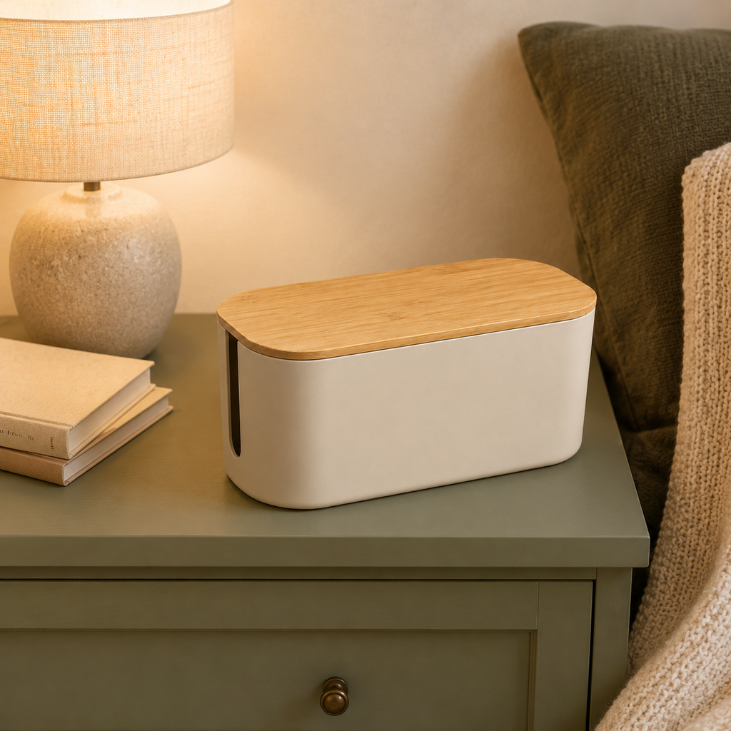 Bamboo Lid Cable Management Box