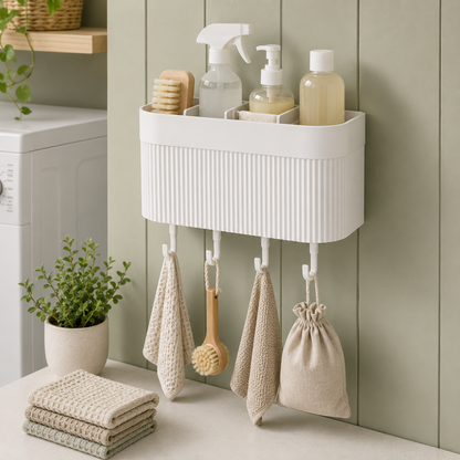 Wall-Mounted Bathroom Organizer with Hooks