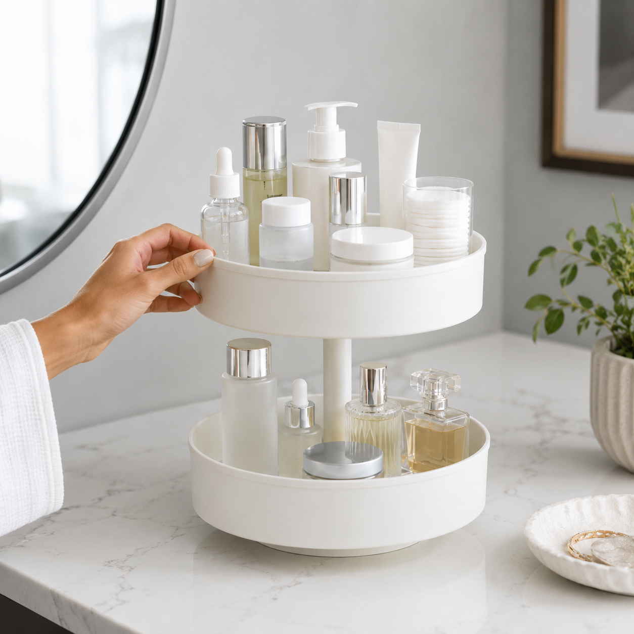 2-Tier Rotating Vanity Organizer Tray
