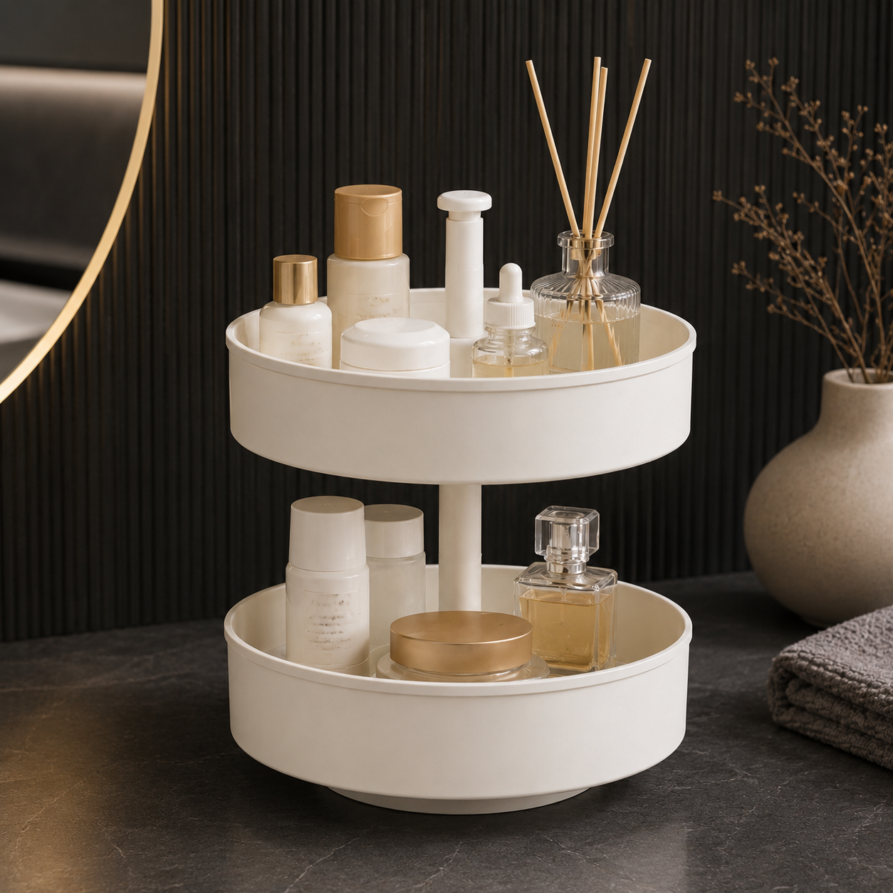 2-Tier Rotating Vanity Organizer Tray