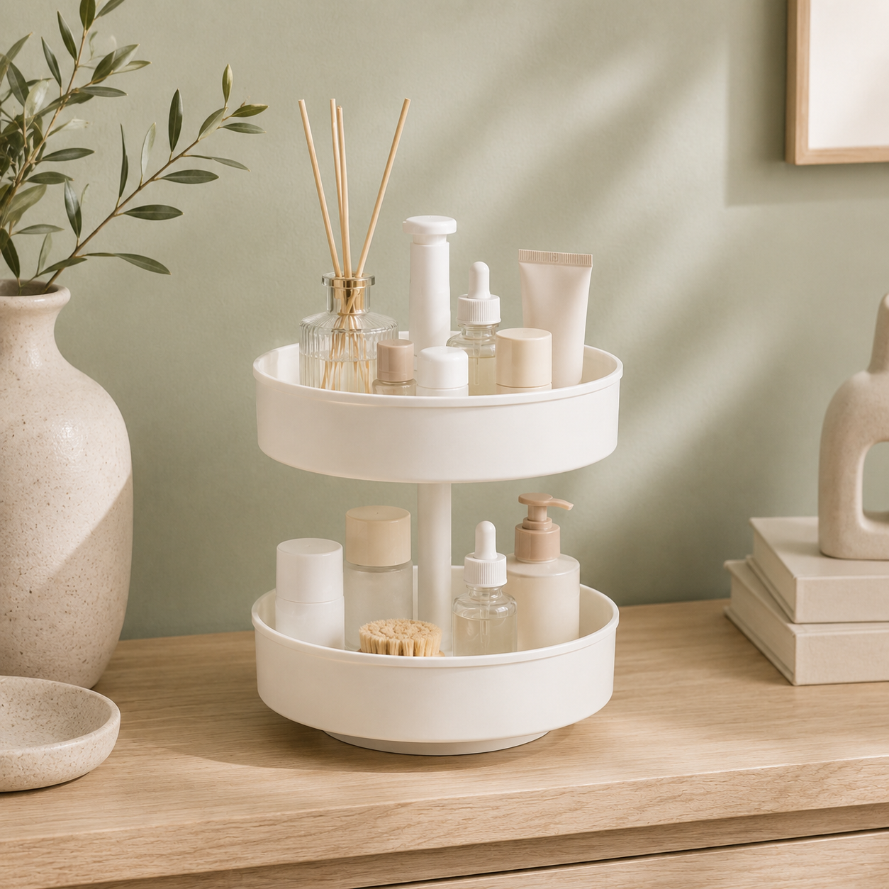2-Tier Rotating Vanity Organizer Tray