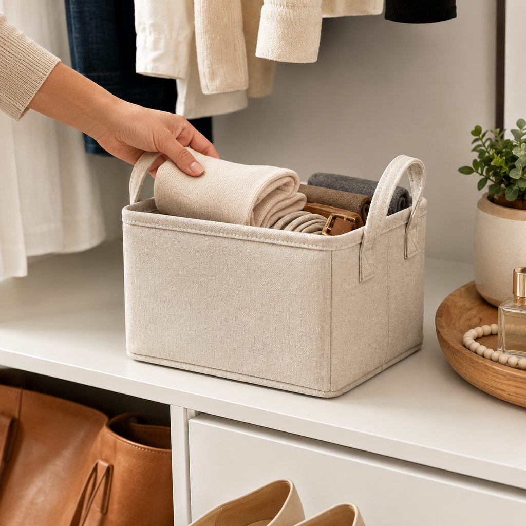 Foldable Fabric Storage Basket with Handles