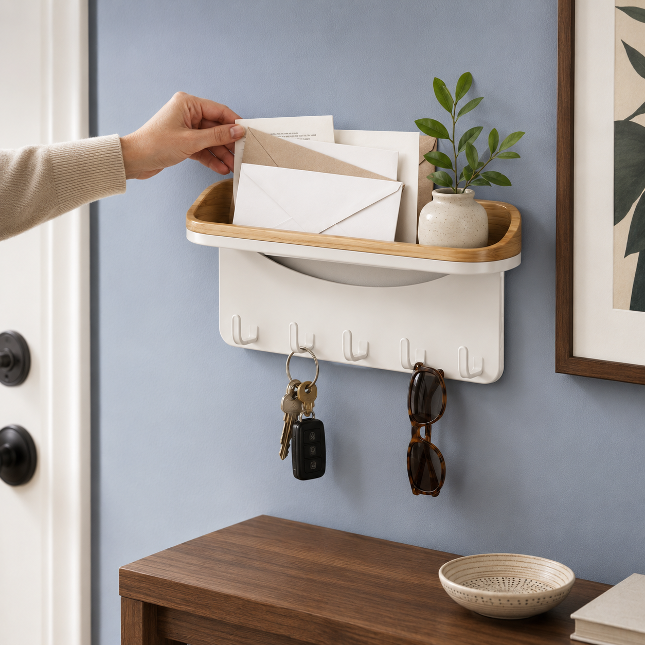 Wall-Mounted Entryway Mail & Key Organizer