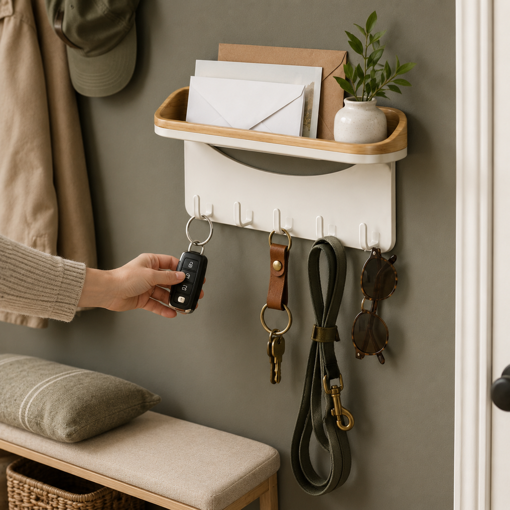 Wall-Mounted Entryway Mail & Key Organizer