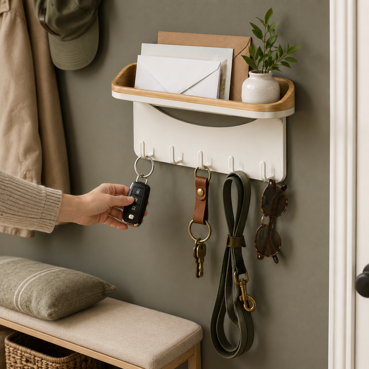 Wall-Mounted Entryway Mail & Key Organizer