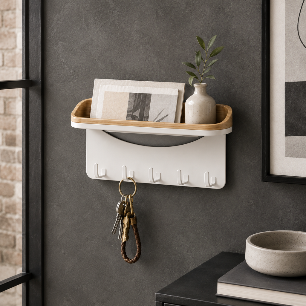 Wall-Mounted Entryway Mail & Key Organizer