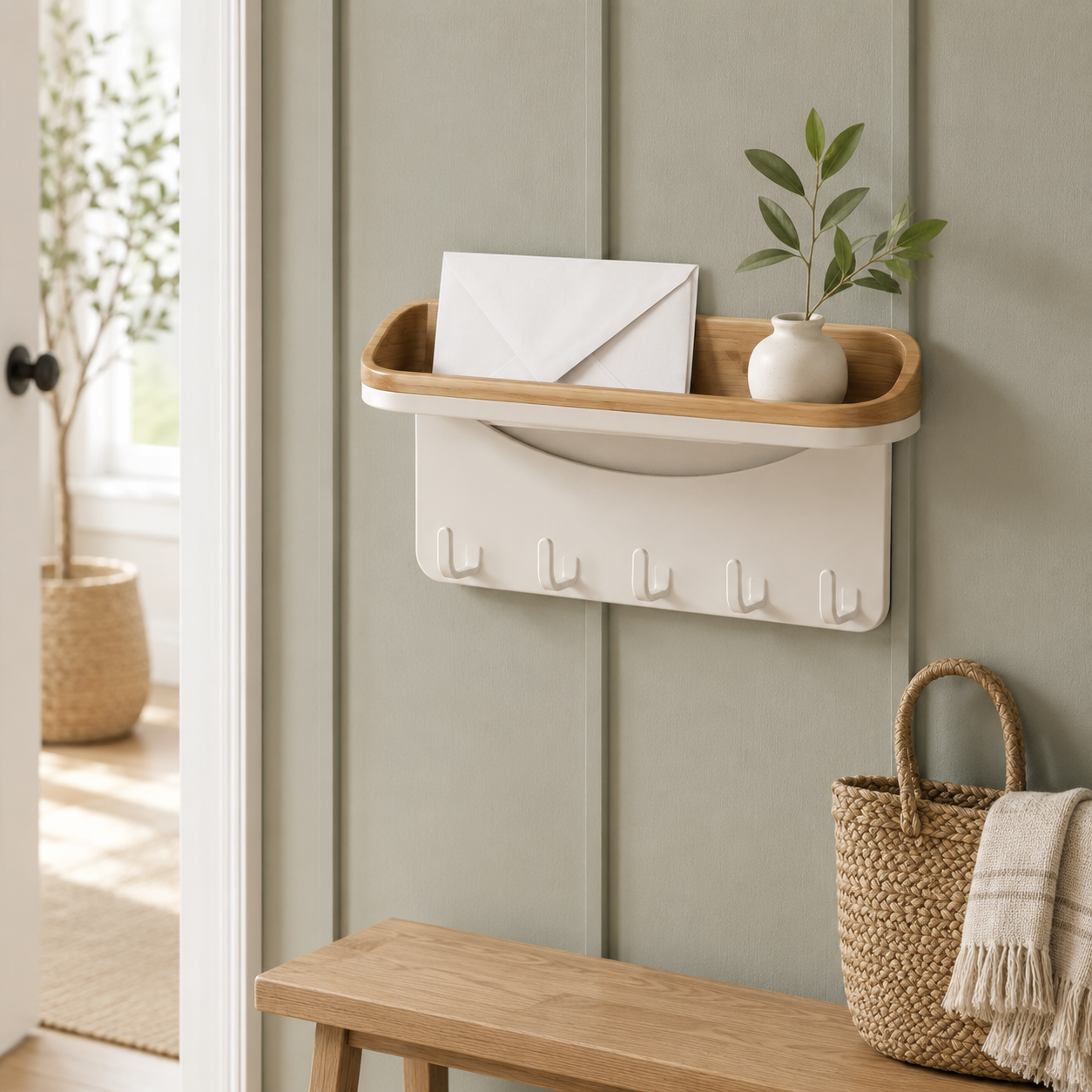 Wall-Mounted Entryway Mail & Key Organizer