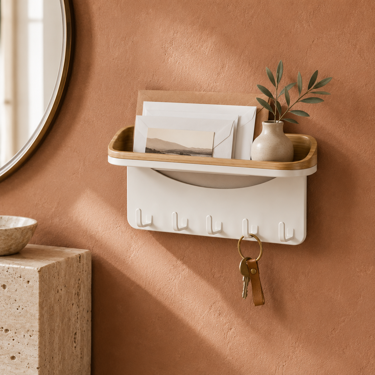 Wall-Mounted Entryway Mail & Key Organizer